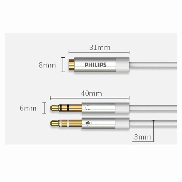 Philips 3,5 mm headset mikrofon 2-i-1 desktop adapter kabel headset headset lydkabel 0,25 m