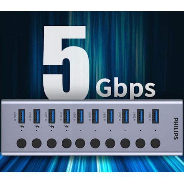 Philips USB3.0 -jakaja 7-porttinen laajennustelakointiasema Yksi hinaus seitsemän nopeaa HUB-keskitintä virtalähteellä