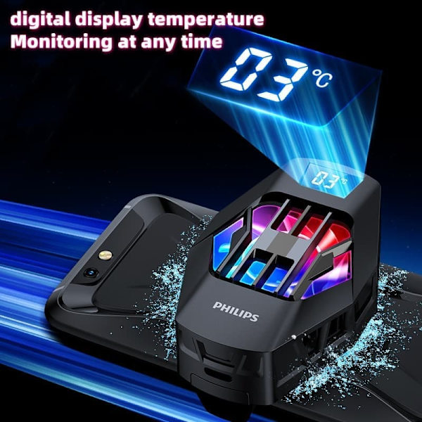 Philips DLK6403B magnetisk telefonkylare, halvledarkylfläkt, tyst radiator för spel, streaming och universell användning av smartphones