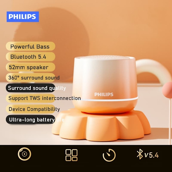 Philipsin langaton Bluetooth-minikaiutin 2025 Uusi minisubwoofer suuren äänenvoimakkuuden Bluetooth-kaiutin
