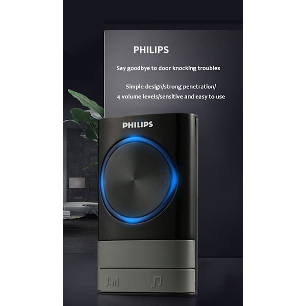 Philips trådlös dörrklocka för hemmabruk, elektronisk trådlös dörrklocka med ultralång avstånd, fjärrkontroll för äldre, personsökare, en-till-en