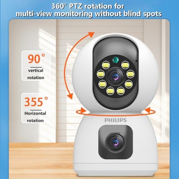 [Opgraderet version] Philips TAI3320/70 5MP Smart Wi-Fi-kamera – Dual-Lens HD-overvågning | Nattesyn i fuld farve