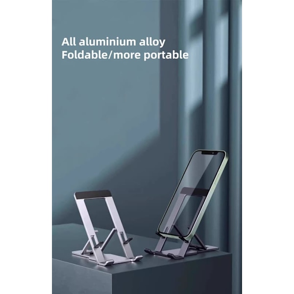 Ultratunn Mobilhållare i Aluminium – Fällbar & Bärbar, För Smartphone & Surfplatta, Rymdgrå