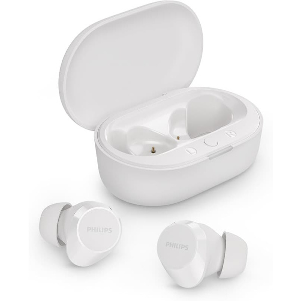 Philips TAT1209BK Äkta trådlösa In Ear Bluetooth-hörlurar Naturligt ljud med dynamisk bas, Tydliga samtal och laddfodral i fickformat -Vit (White)