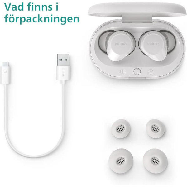 Philips TAT1209BK Äkta trådlösa In Ear Bluetooth-hörlurar Naturligt ljud med dynamisk bas, Tydliga samtal och laddfodral i fickformat -Vit (White)