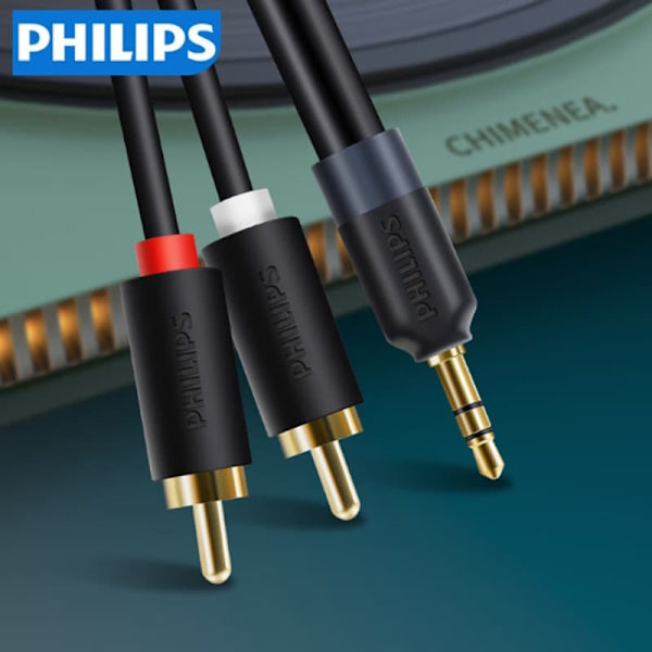 Philips koppar 3,5 mm till dubbel lotus ljudkabel i två 3,5 till 2RCA hane till hane hjärnanslutningskabel 3 meter