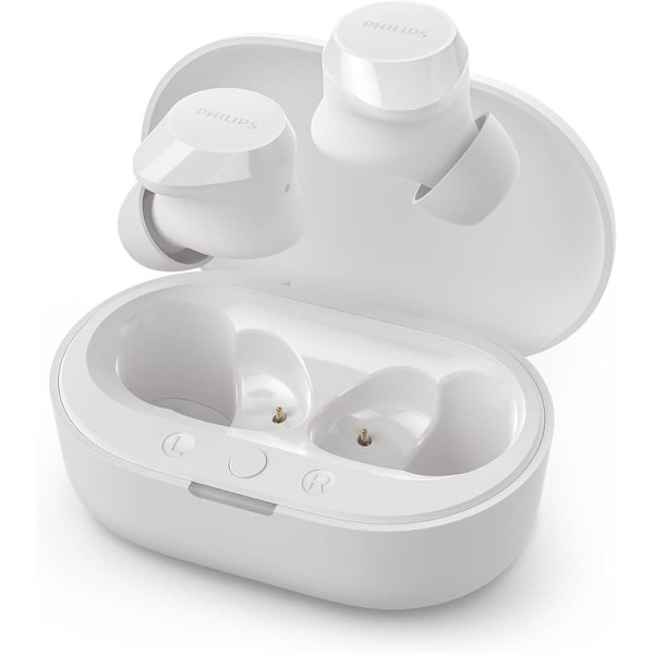 Philips TAT1209BK Äkta trådlösa In Ear Bluetooth-hörlurar Naturligt ljud med dynamisk bas, Tydliga samtal och laddfodral i fickformat -Vit (White)