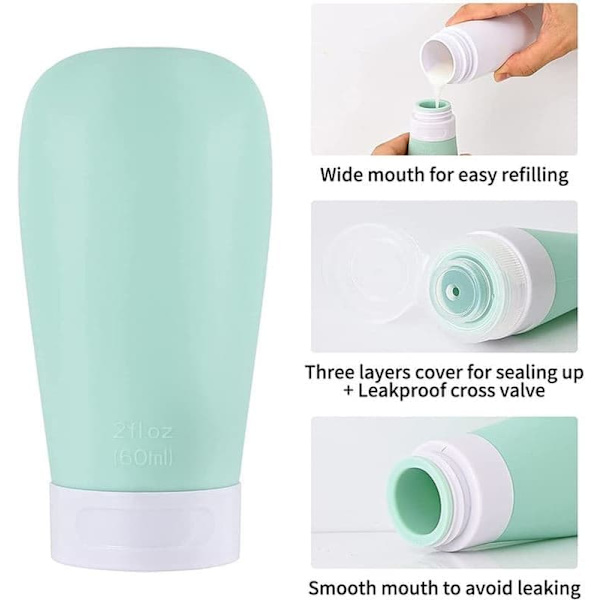 UNIQ Uudelleenkäytettävät Silikoniset Matkapullot - 4 kpl - 60ml