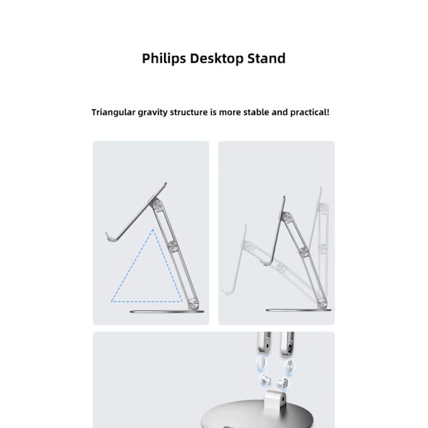 Philips DLK2314S/93 iPad- och Mobilhållare | Stabil Bordsmontering | 360° Rotation & Justerbar Höjd | Hopfällbar Aluminiumhållare för Streaming, Studi