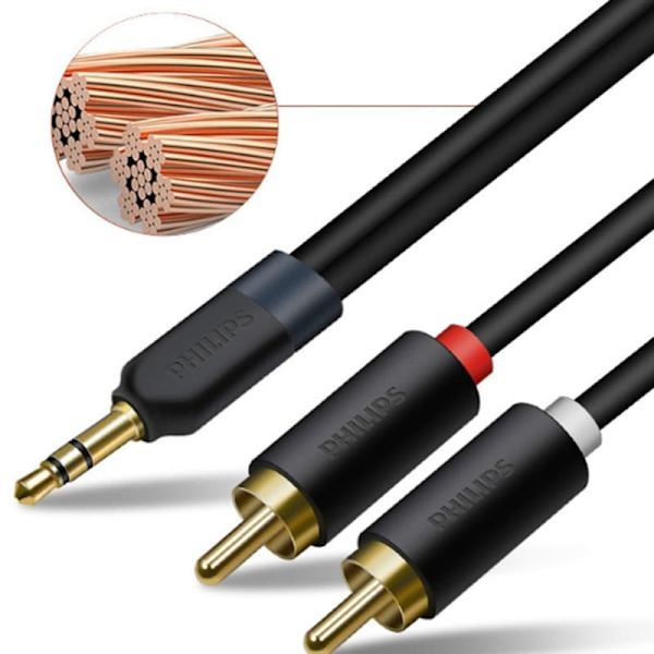 Philips koppar 3,5 mm till dubbel lotus ljudkabel i två 3,5 till 2RCA hane till hane hjärnanslutningskabel 3 meter