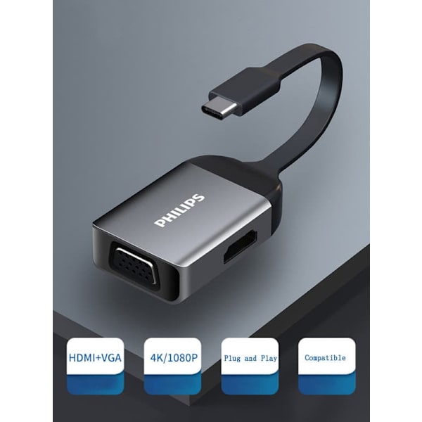 Philips Type-C till HDMI/VGA-expansionsdocka Apple Thunderbolt 3/4 till TV-skärm-expansionsdocka