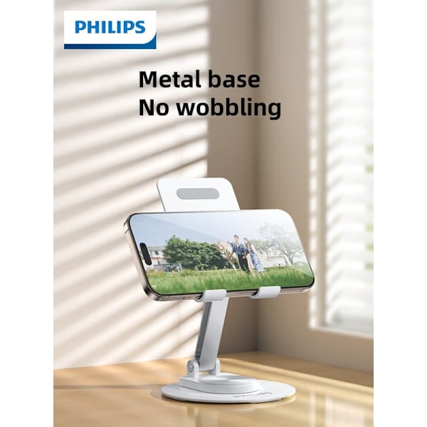 Philips DLK2311B/93 Mobilhållare för Bord | 360° Roterbar & Höjdjusterbar | Fällbart Aluminiumstativ för Surfplatta & Smartphone
