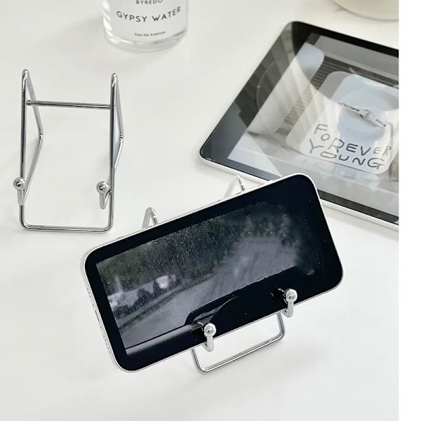 Retro mobilställ i metall | Skrivbordsstativ med konstnärlig design | Litet staffli-format ställ – Silver