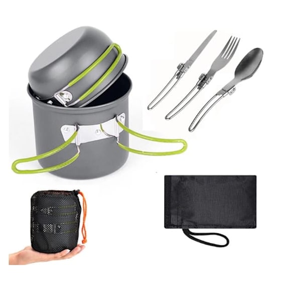 Portabel köksutrustning 1-2 personers campingkök med kastrull och panna Reptålig värmetålig 5-delars non-stick-kökset för utomhusbruk