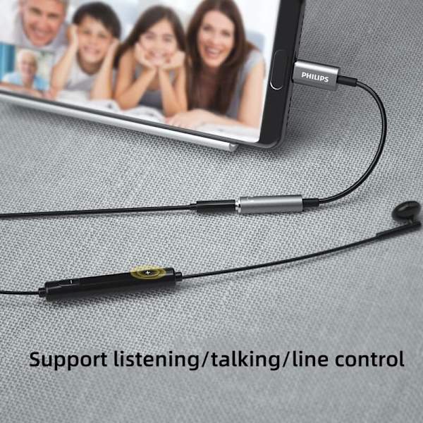 Philips USB-C til 3,5 mm lydadapter - Type-C hovedtelefonstikkonverter til Xiaomi, Huawei, iPad Pro - SWR1504H