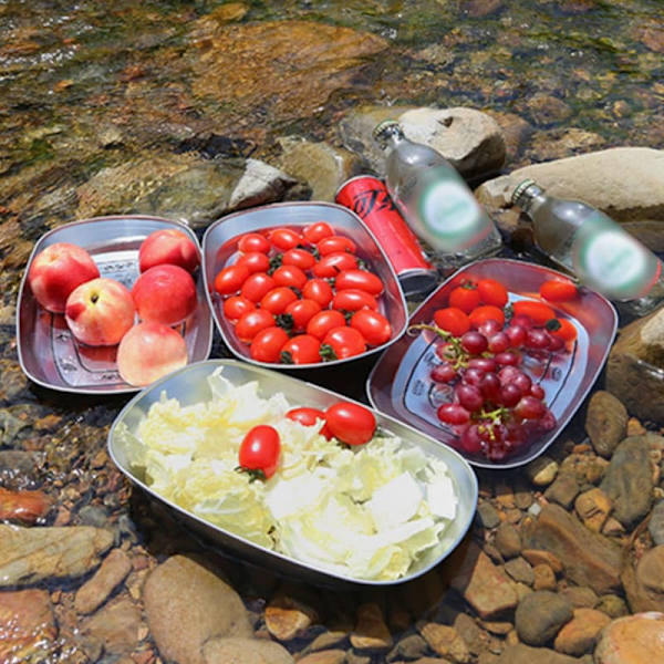 Frukttallrik för utomhuscamping, järntallrik med retrotryck, campingbestick, bärbar grilltallrik för camping