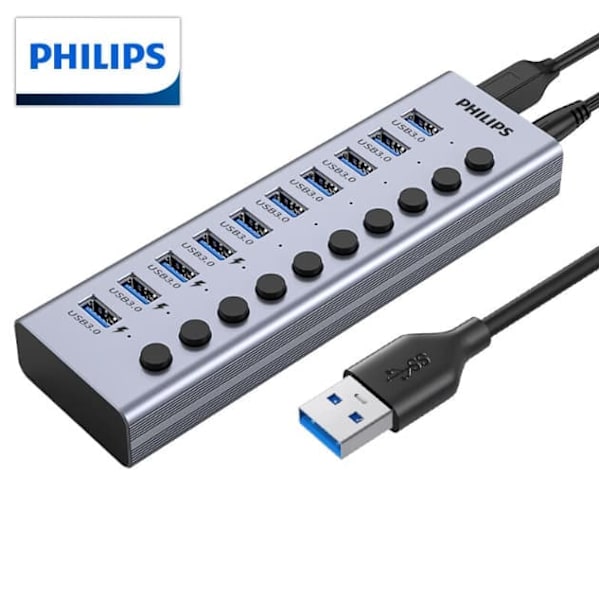 Philips USB3.0 Splitter 7-portars expansionsdockningsstation one tow seven höghastighets-HUB-hubb med strömadapter