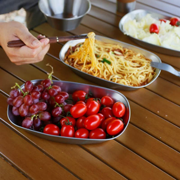 Frukttallrik för utomhuscamping, järntallrik med retrotryck, campingbestick, bärbar grilltallrik för camping