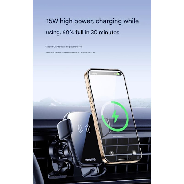 Philips trådlös laddningshållare för mobiltelefon i bilen, intelligent induktionsluftutlopp, snabbladdningsartefakt