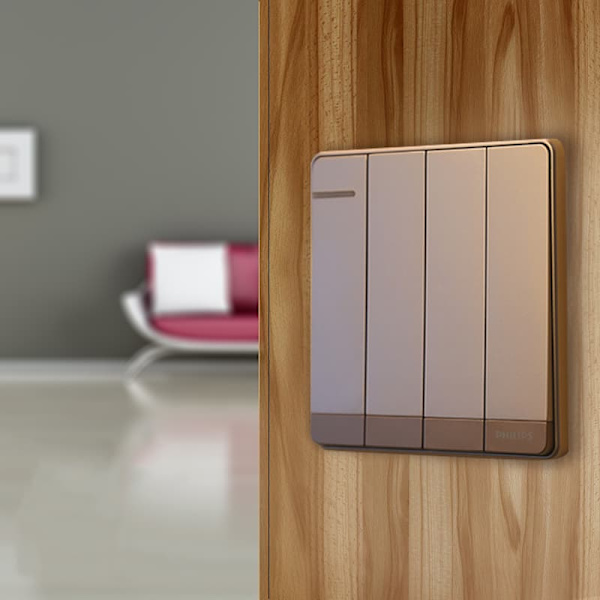 Philips Virtakytkin Seinäpaneeli Champagne Gold Four Open Easy Control 86-tyyppinen väärennössuojaus