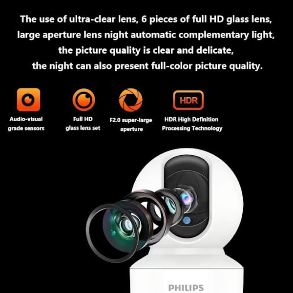 Philips TAI6000W/93 5 Megapixel Smart WiFi Säkerhetskamera - 360°, Nattseende, 2-vägs samtal - Minneskort ingår ej