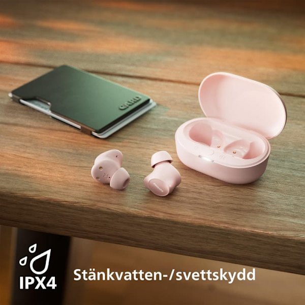 Philips TAT1209BK Äkta trådlösa In Ear Bluetooth-hörlurar Naturligt ljud med dynamisk bas, Tydliga samtal och laddfodral i fickformat -Rosa (Pink)