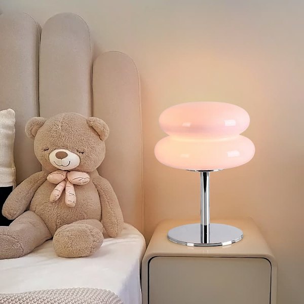 Moderne enkel bordlampe med lyserøde dobbelt afrundede glaskopper