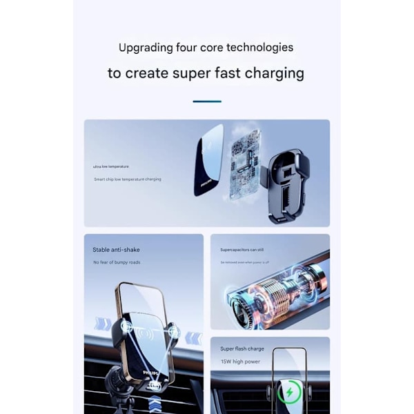 Philips trådløs opladningsholder til mobiltelefon i bilen, intelligent induktionsluftudtag, hurtig opladningsartefakt