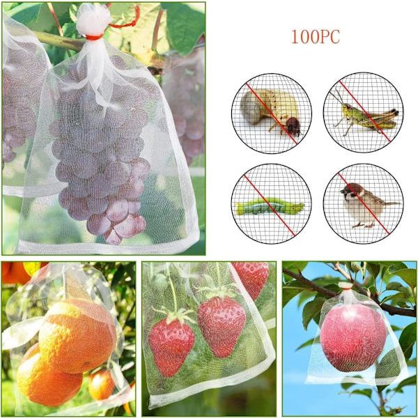 100 Uds. Bolsa de protección para plantas y frutas de jardín bolsa de red con cordón insectos plagas de mosquitos pájaros bolsas protectoras para jard