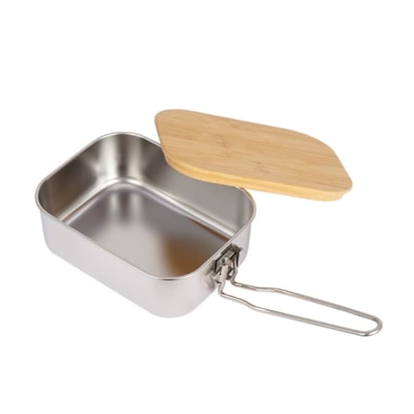 Rostfritt stål lunchlåda utomhus bambu träbricka lock bento låda camping bärbar picknick lunchlåda