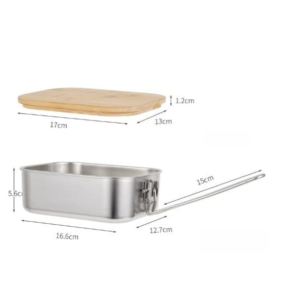 Rostfritt stål lunchlåda utomhus bambu träbricka lock bento låda camping bärbar picknick lunchlåda