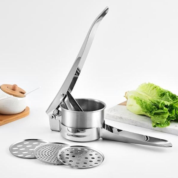 Kartoffelpresse i rustfrit stål Spaetzle Press Pastapresse med 3 perforerede indsatser
