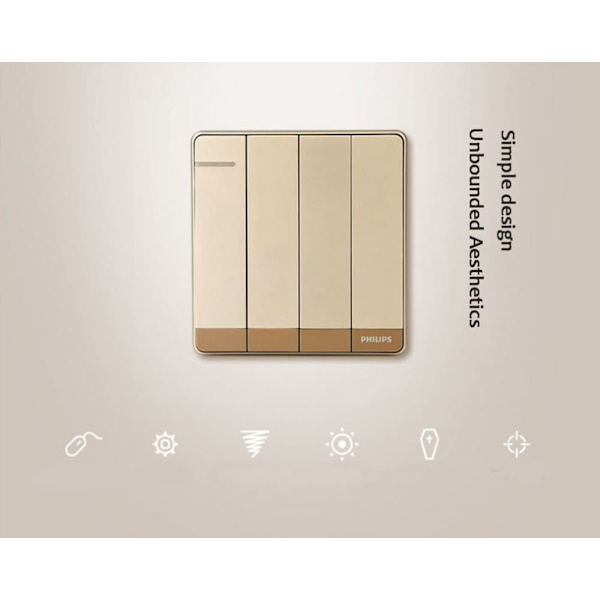 Philips Virtakytkin Seinäpaneeli Champagne Gold Four Open Easy Control 86-tyyppinen väärennössuojaus