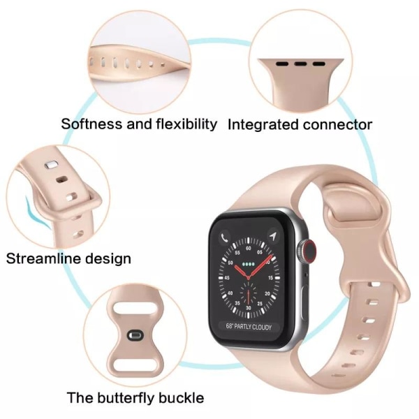 Apple Watch -yhteensopiva rannekoru silikoni ROSAmetallic 42/44/45 mm Pink S