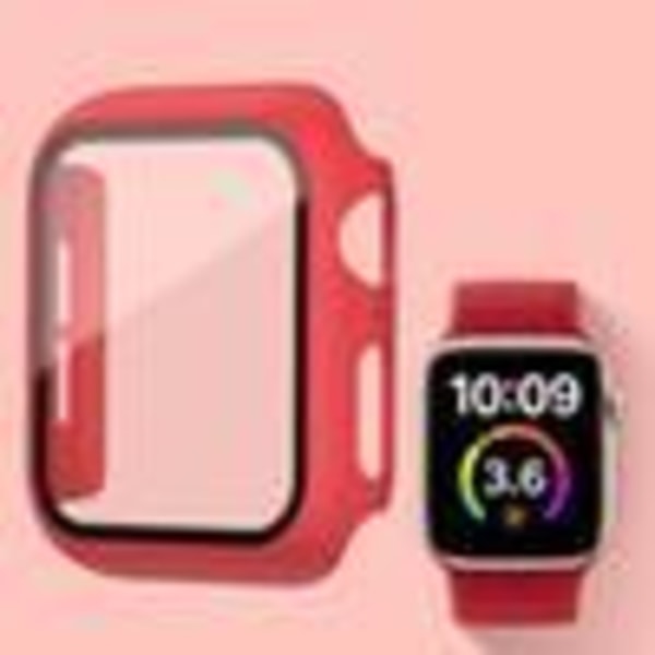 Fuldt dækkende etui til Apple Watch 5/6 / SE Hærdet glas 44mm RØD Red