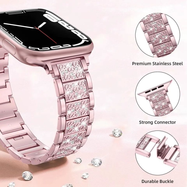Apple Watch kompatibelt Armband Strass ROSÈGULD 38/40/41mm metal Rosa guld