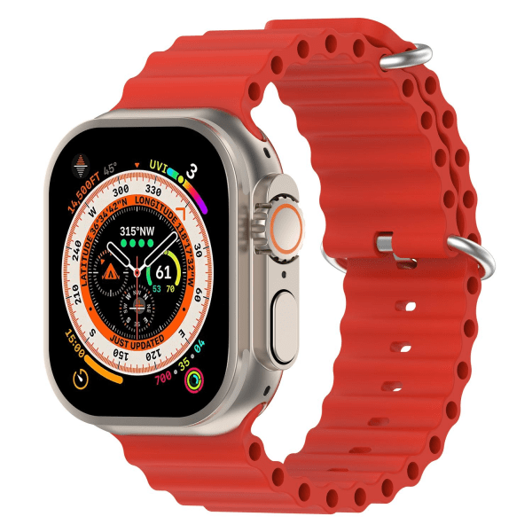 Apple Watch kompatibelt Wave Armband Silikon RÖD 42/44/45/49 mm Red