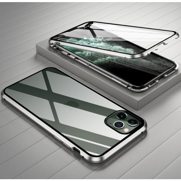 iPhone 11  Pro MAX Magnetiskt skal Härdat glas 360° skydd SILVER