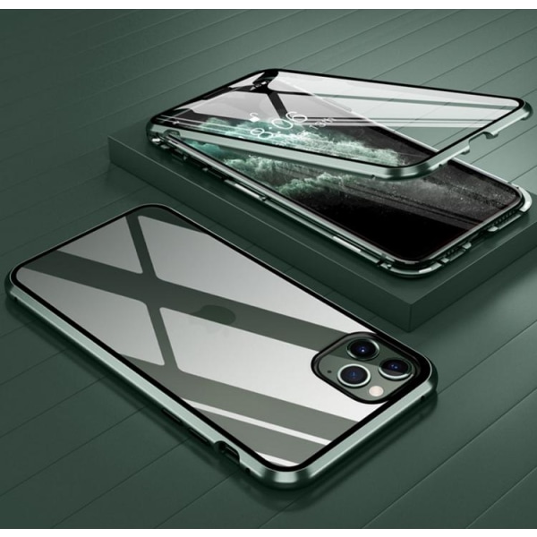 iPhone 11  Pro MAX Magnetiskt skal Härdat glas 360° skydd GRÖN