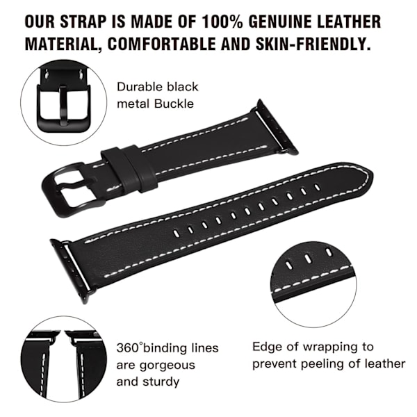 Apple Watch kompatibelt Armband LÄDER SVART 38/40/41 mm Svart one size