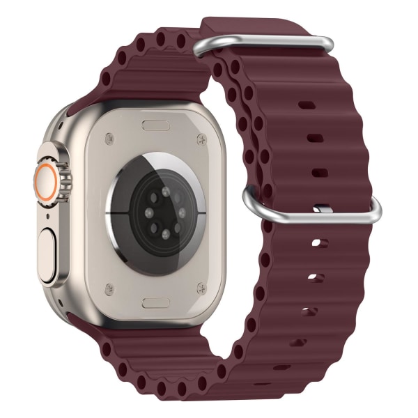 Apple Watch kompatibelt Wave Armband Silikon VINRÖD 42/44/45/49 Vin, röd