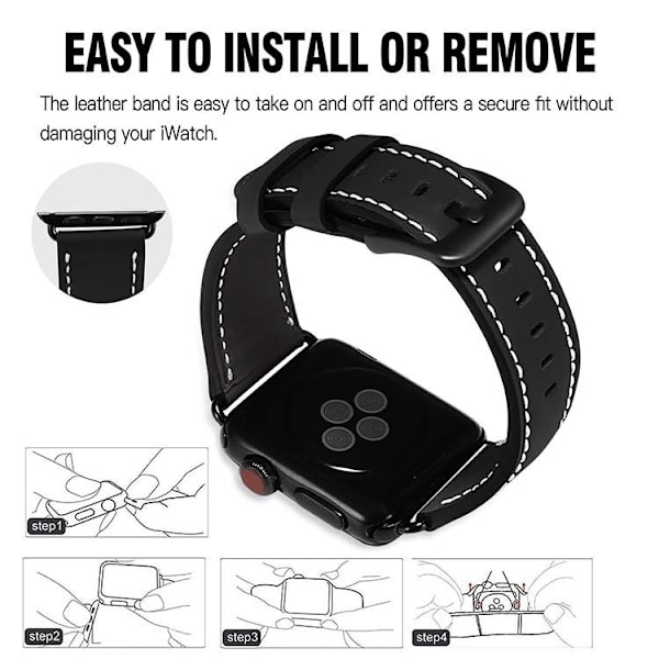 Apple Watch kompatibelt Armband LÄDER SVART 38/40/41 mm Svart one size