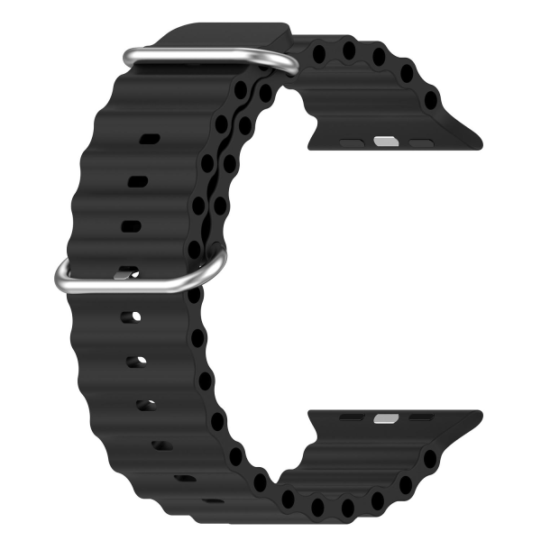 Apple Watch kompatibelt Wave Armband Silikon SVART 42/44/45/49 m Svart