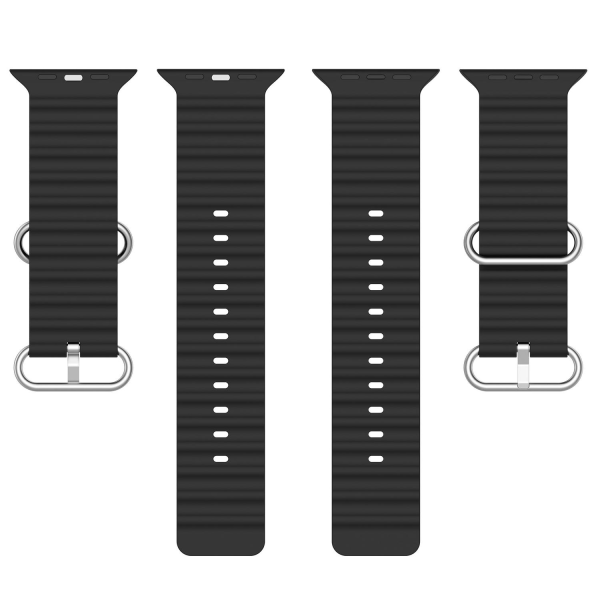 Apple Watch kompatibelt Wave Armband Silikon SVART 42/44/45/49 m Svart
