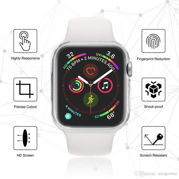 2 pakkauksen täyssuojakuori Apple Watch 4/5/6 / SE -näytönsuojalle 44m Transparent