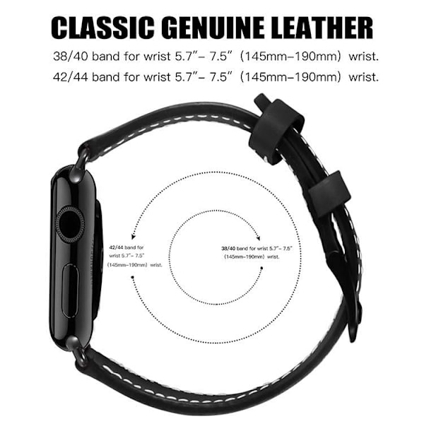 Apple Watch kompatibelt Armband LÄDER SVART 38/40/41 mm Svart one size