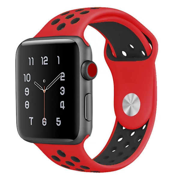 Apple Watch kompatibelt Sport Armband SilikonRÖD/SVART38/40/44mm Red L