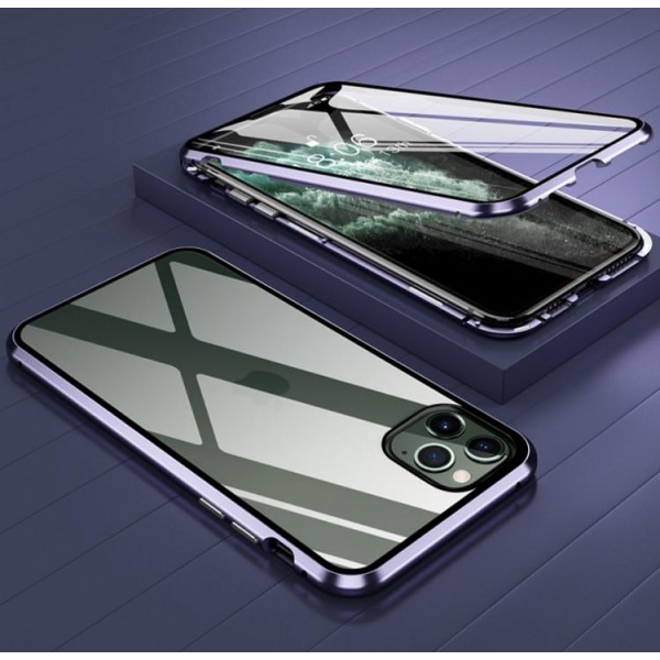 iPhone 11 Pro MAX Magnetiskt skal Härdat glas 360° skydd LILA