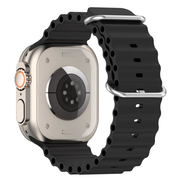 Apple Watch kompatibelt Wave Armband Silikon SVART 42/44/45/49 mm Black