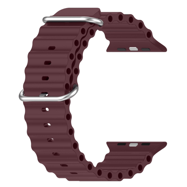 Apple Watch kompatibelt Wave Armband Silikon VINRÖD 42/44/45/49 Vin, röd